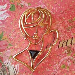 Gold JJ Jewelry Vintage Lady Brooch